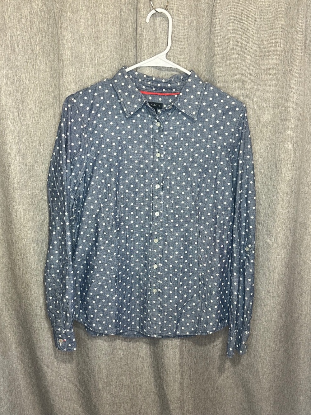 Talbots Polka Dot Chambray Denim Button Down Shirt Size 12